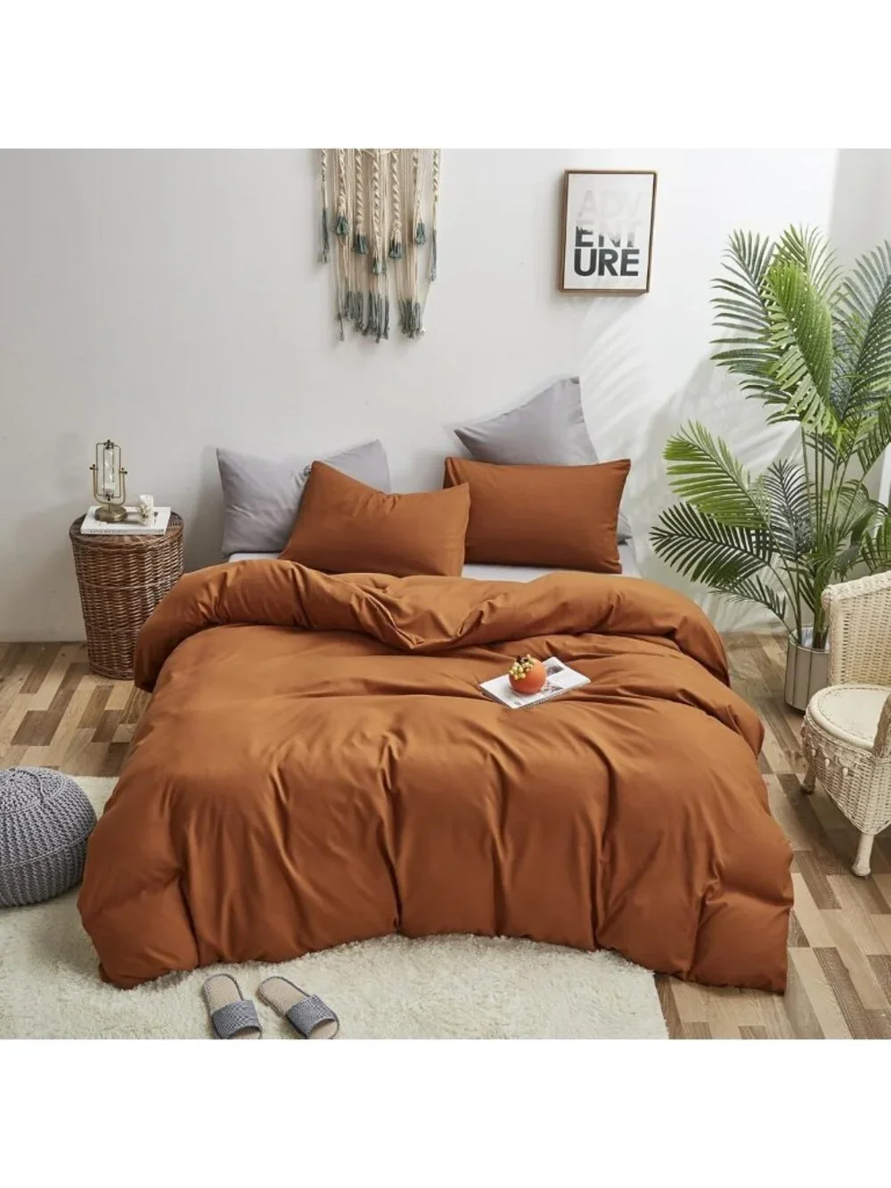 Cozy California King Pumpkin Comforter Set in Rust & Terracotta - Fall Bedding